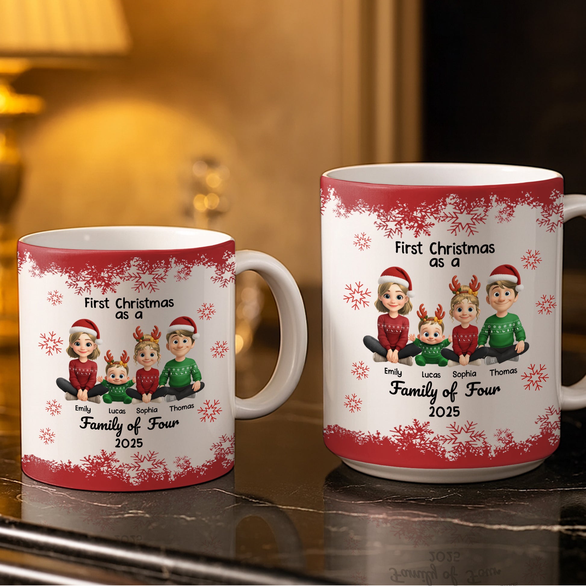 First Christmas As A Family Of Four With Snowflakes