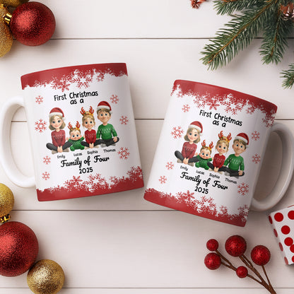 First Christmas As A Family Of Four With Snowflakes