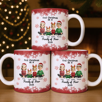 First Christmas As A Family Of Four With Snowflakes