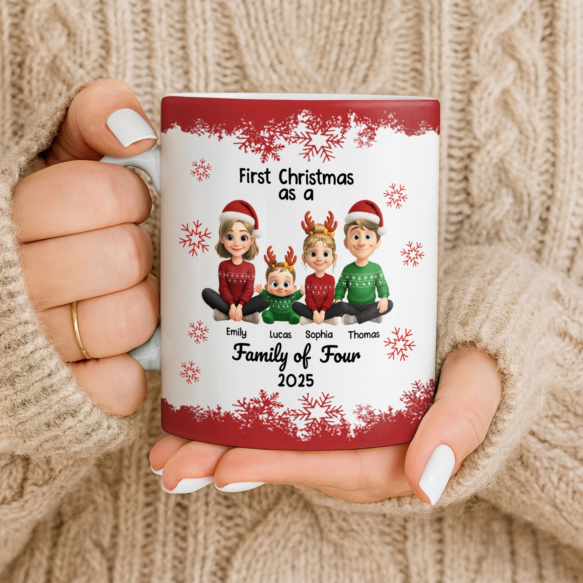 First Christmas As A Family Of Four With Snowflakes