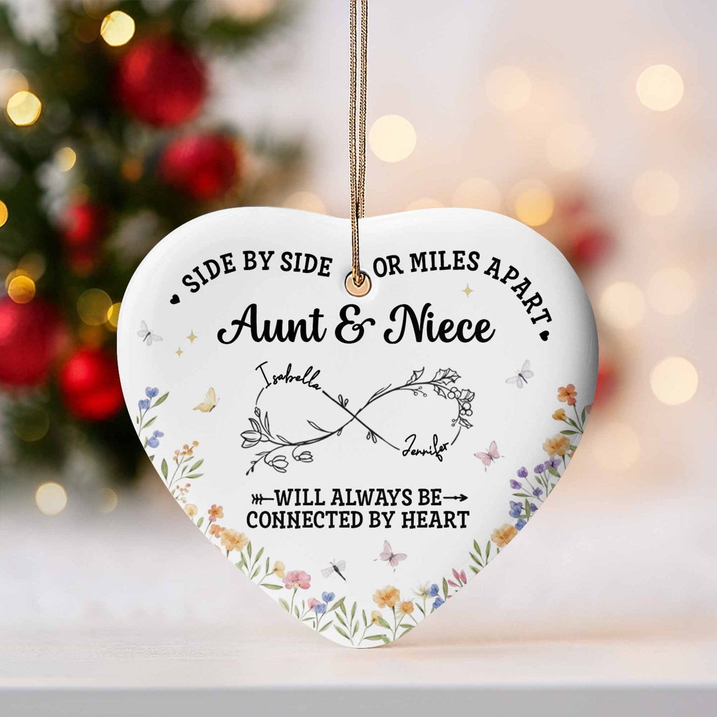 Side By Side Or Miles Apart, Heart Shape With Floral Design