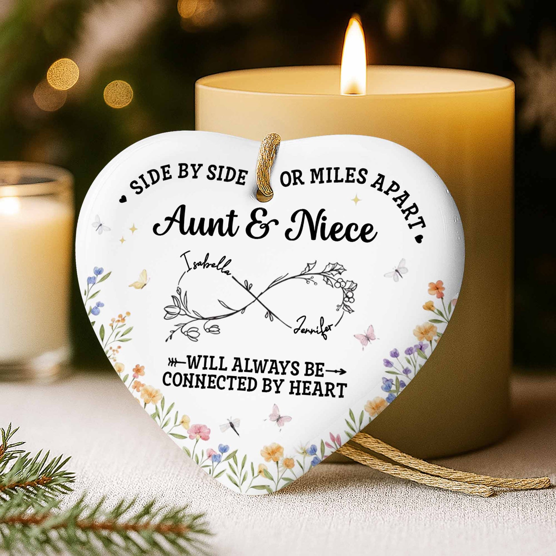 Side By Side Or Miles Apart, Heart Shape With Floral Design