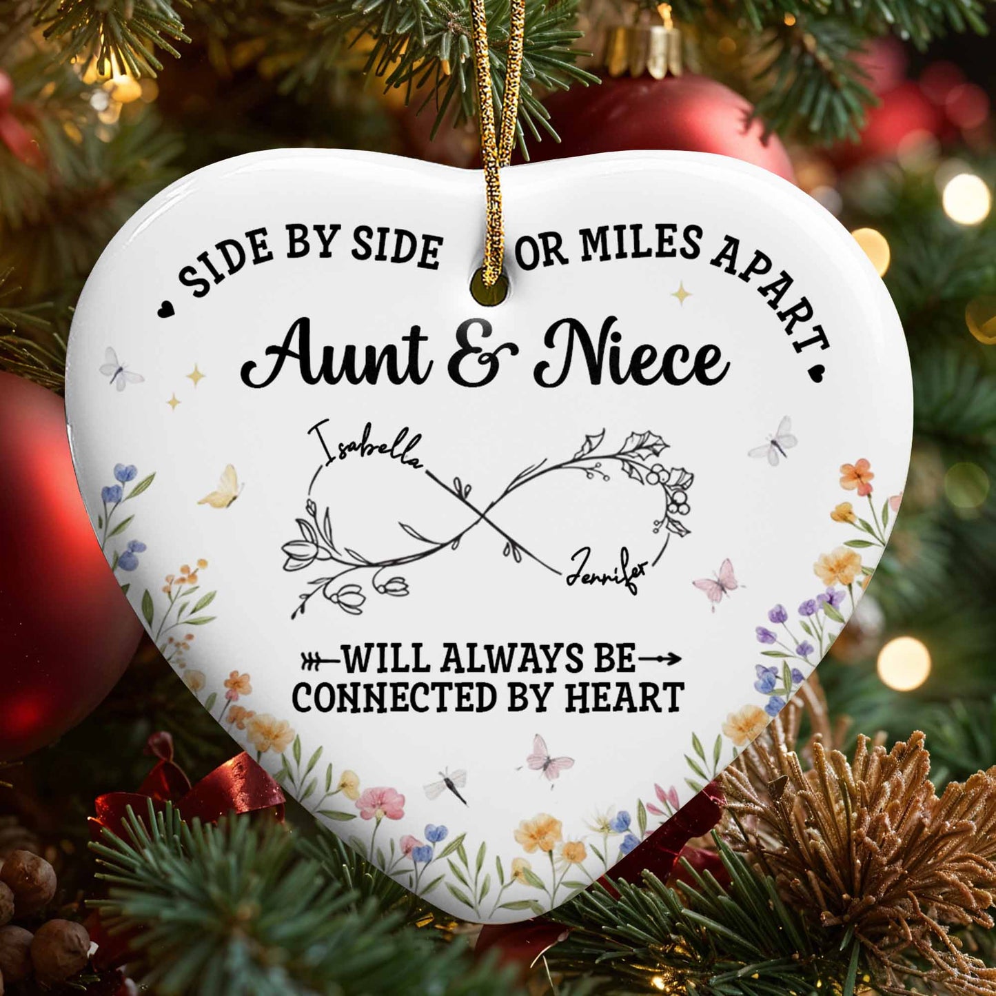 Side By Side Or Miles Apart, Heart Shape With Floral Design