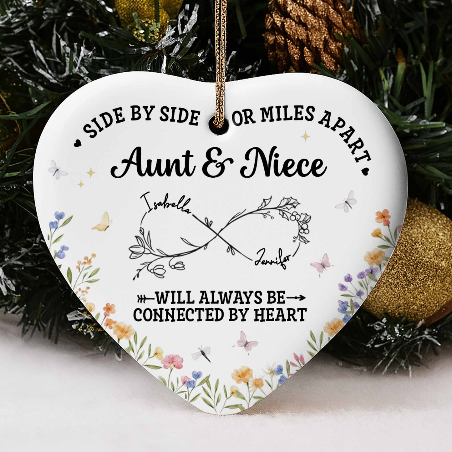 Side By Side Or Miles Apart, Heart Shape With Floral Design