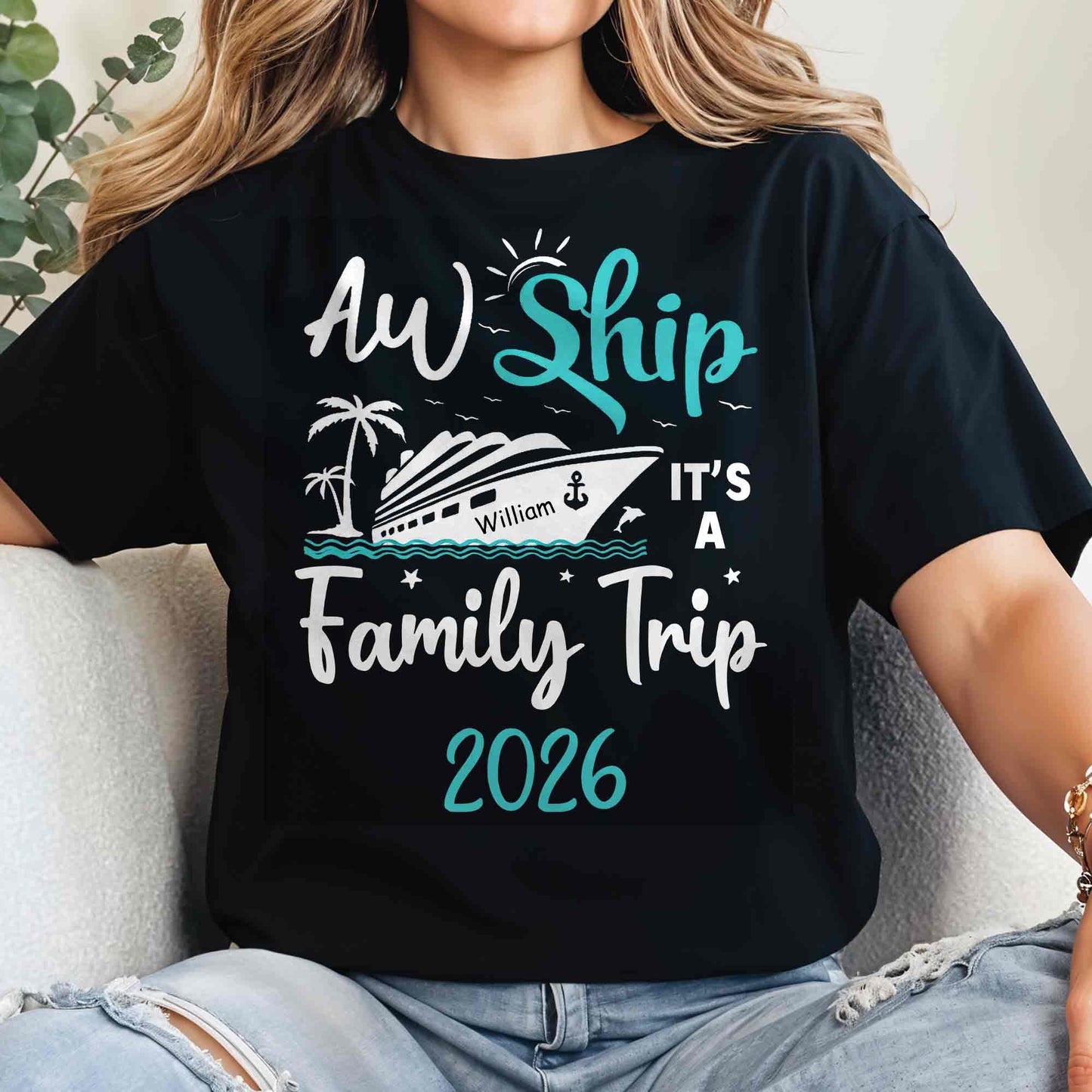 Aw Ship It's A Family Trip With Ship And Palm Tree