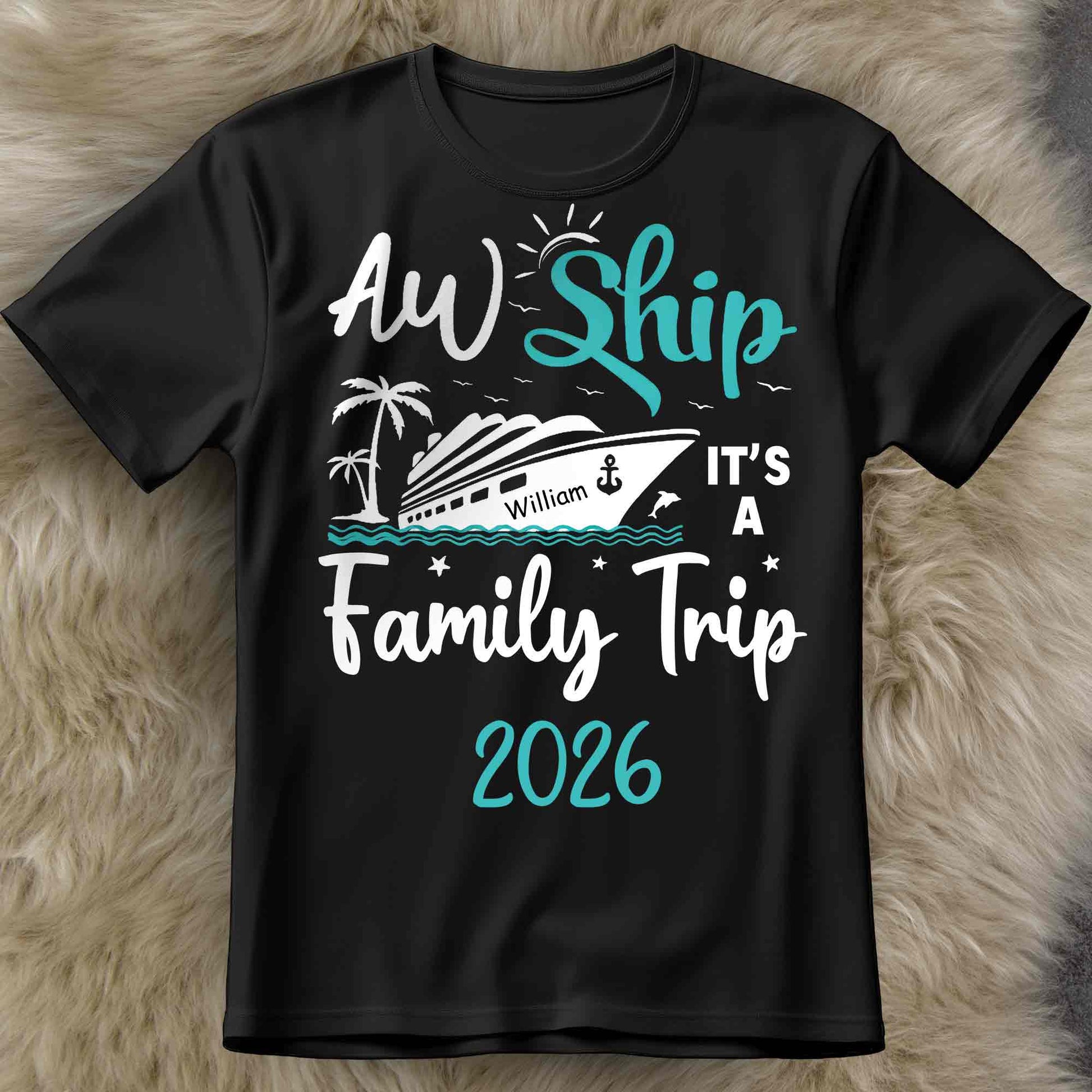 Aw Ship It's A Family Trip With Ship And Palm Tree