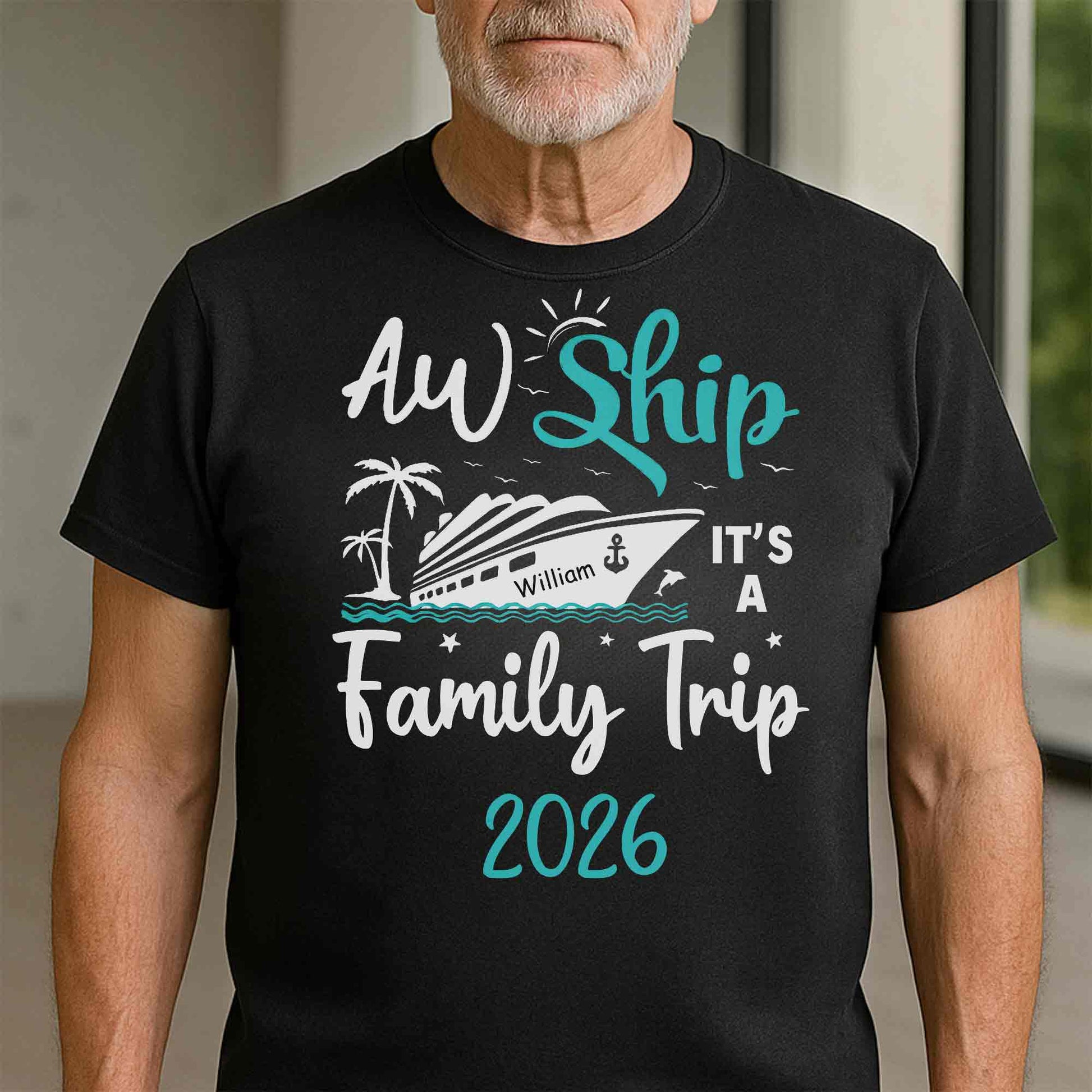 Aw Ship It's A Family Trip With Ship And Palm Tree