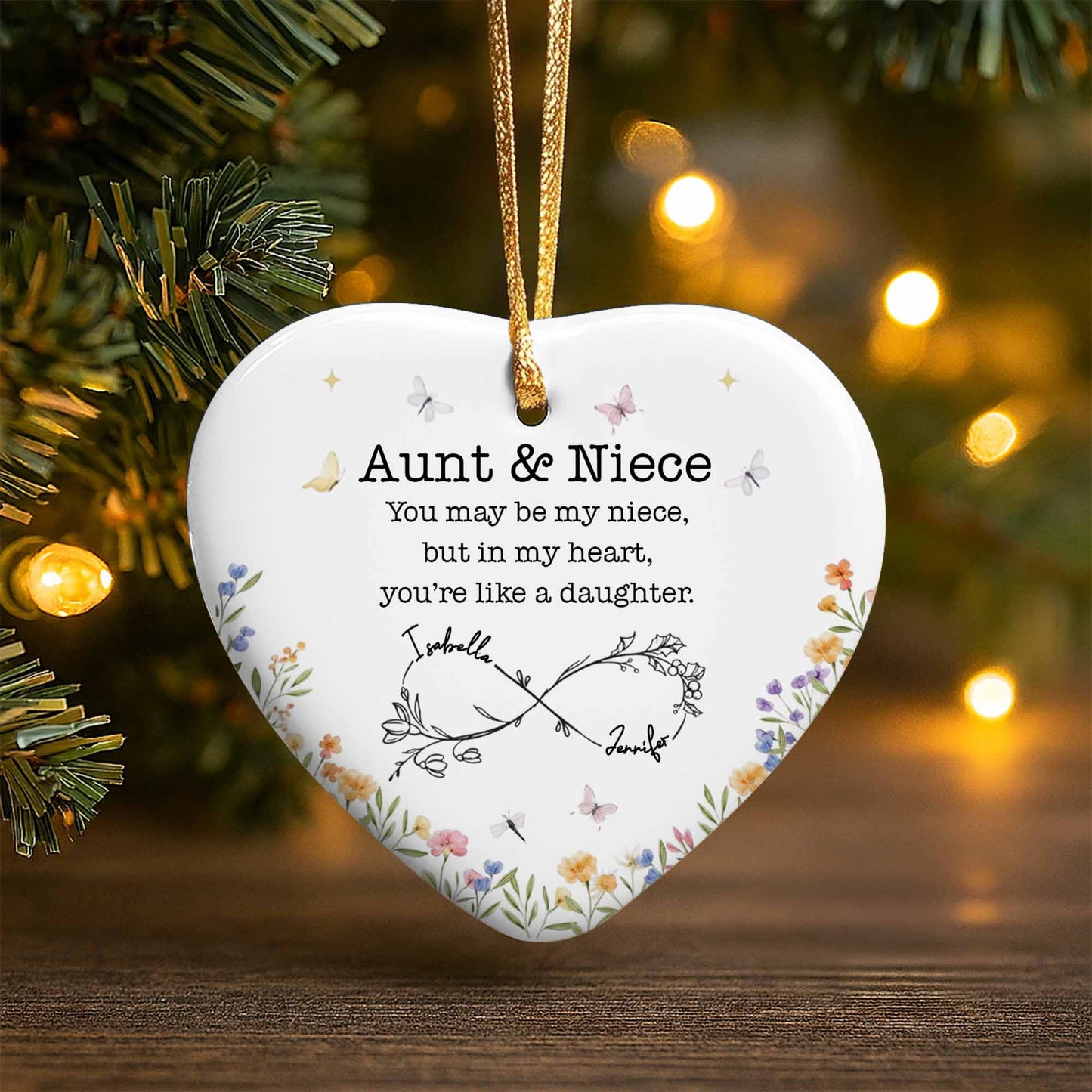 Aunt & Niece Like A Daughter, Heart & Flowers Design