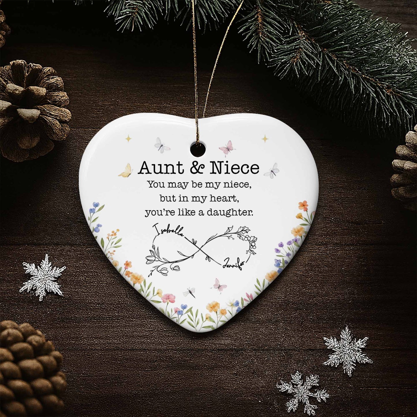 Aunt & Niece Like A Daughter, Heart & Flowers Design