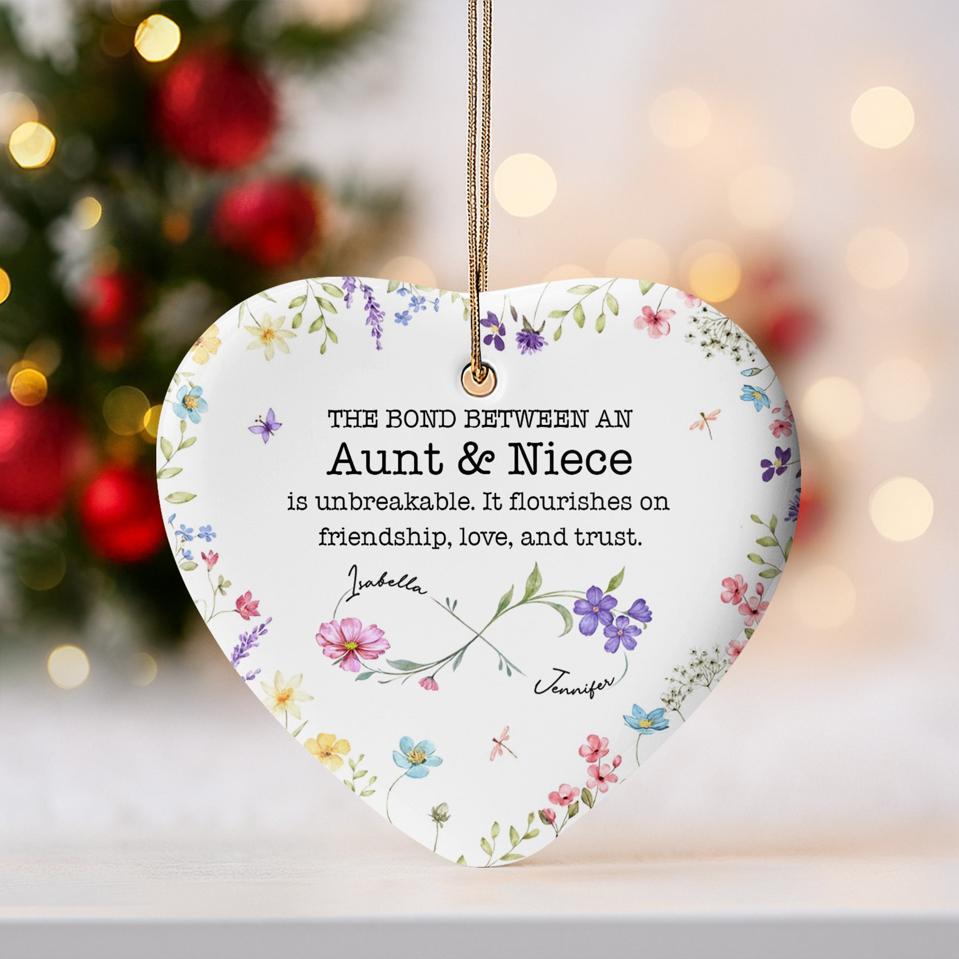 The Bond Between An Aunt & Niece, Flowers Heart Ornament