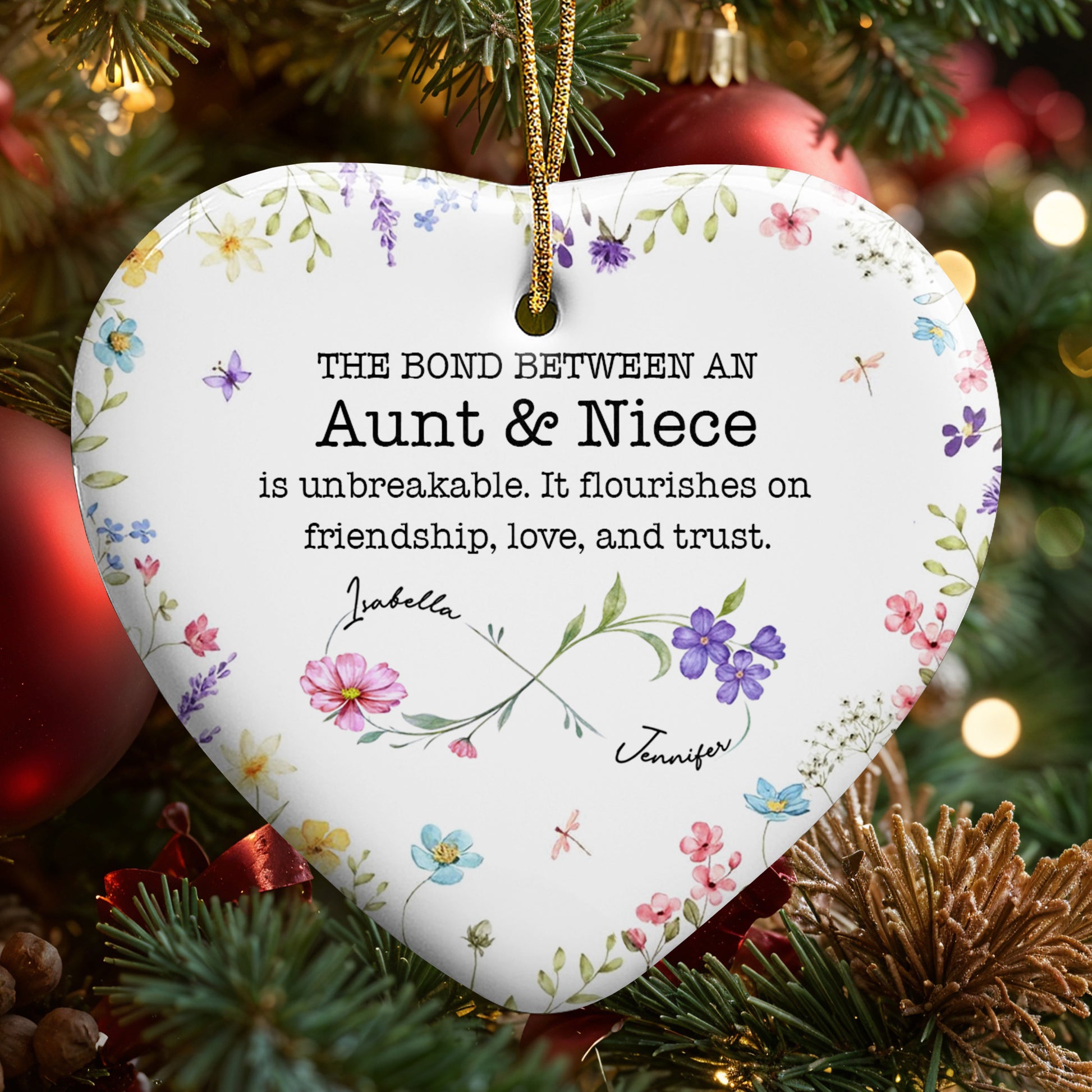 The Bond Between An Aunt & Niece, Flowers Heart Ornament