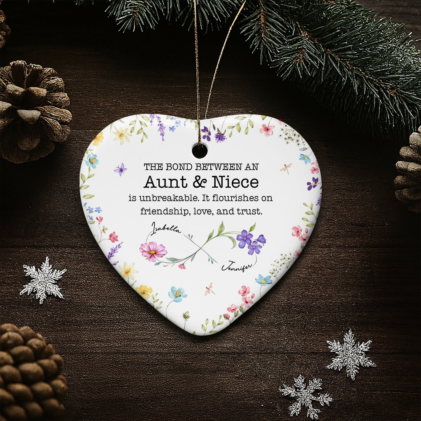 The Bond Between An Aunt & Niece, Flowers Heart Ornament