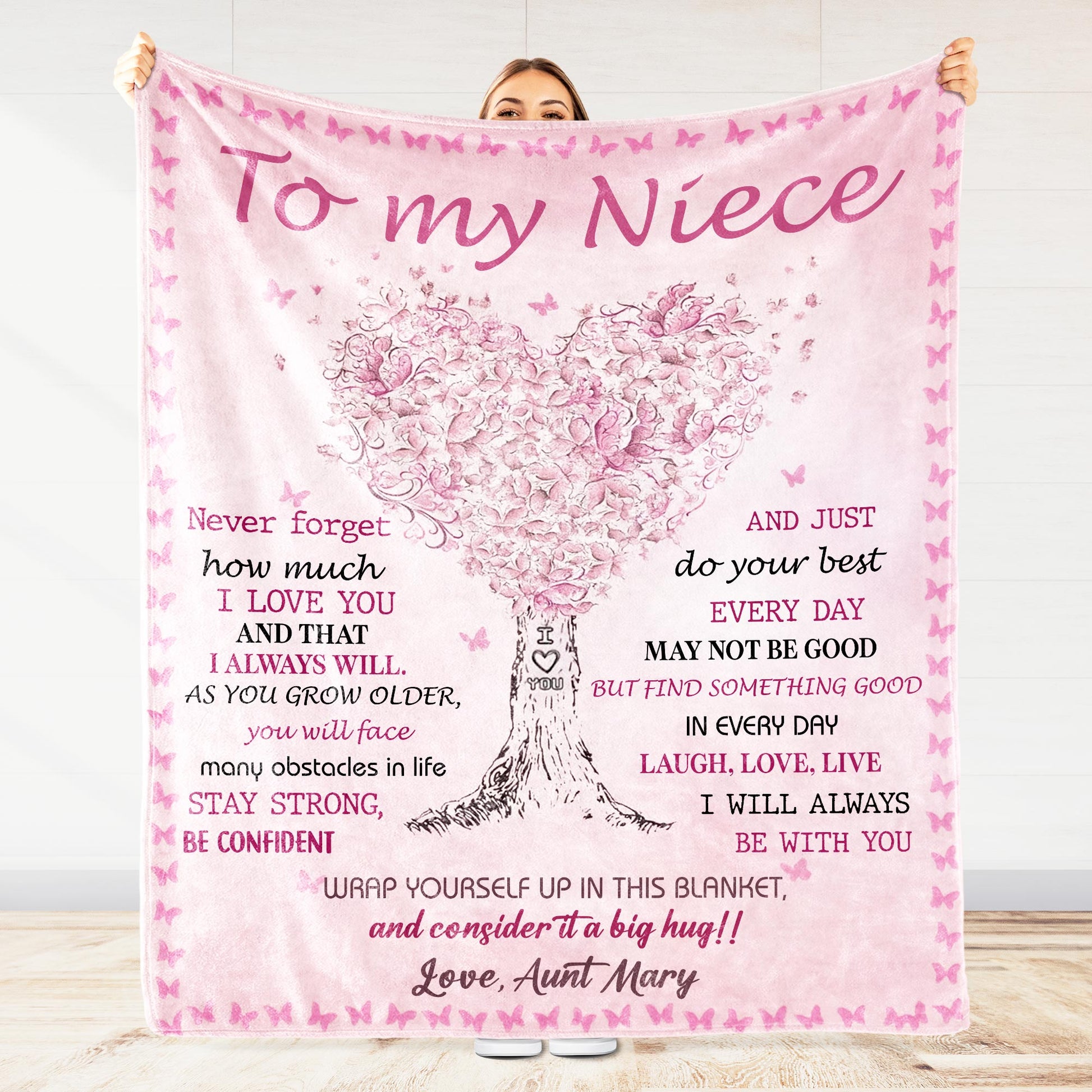 To My Niece, Love and Encouragement Tree and Butterflies Blanket