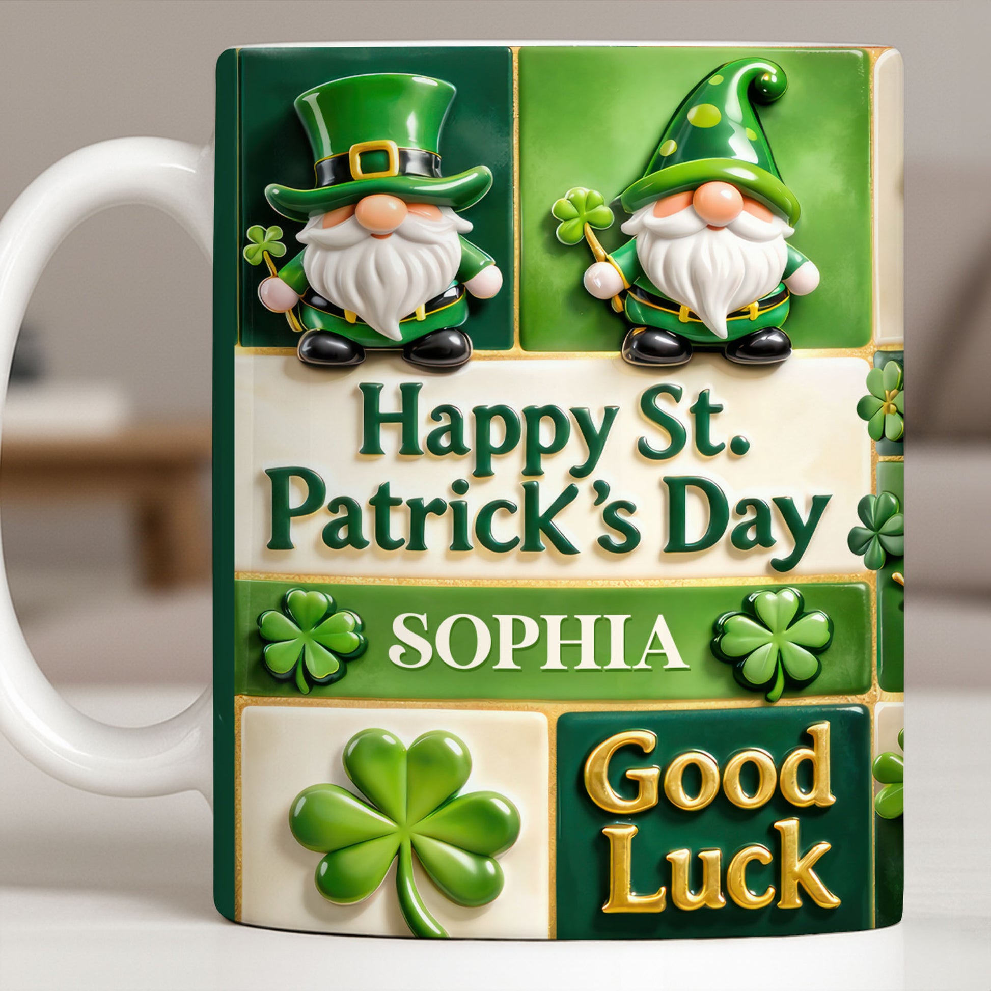 Happy St. Patrick's Day Good Luck Gnomes and Shamrocks