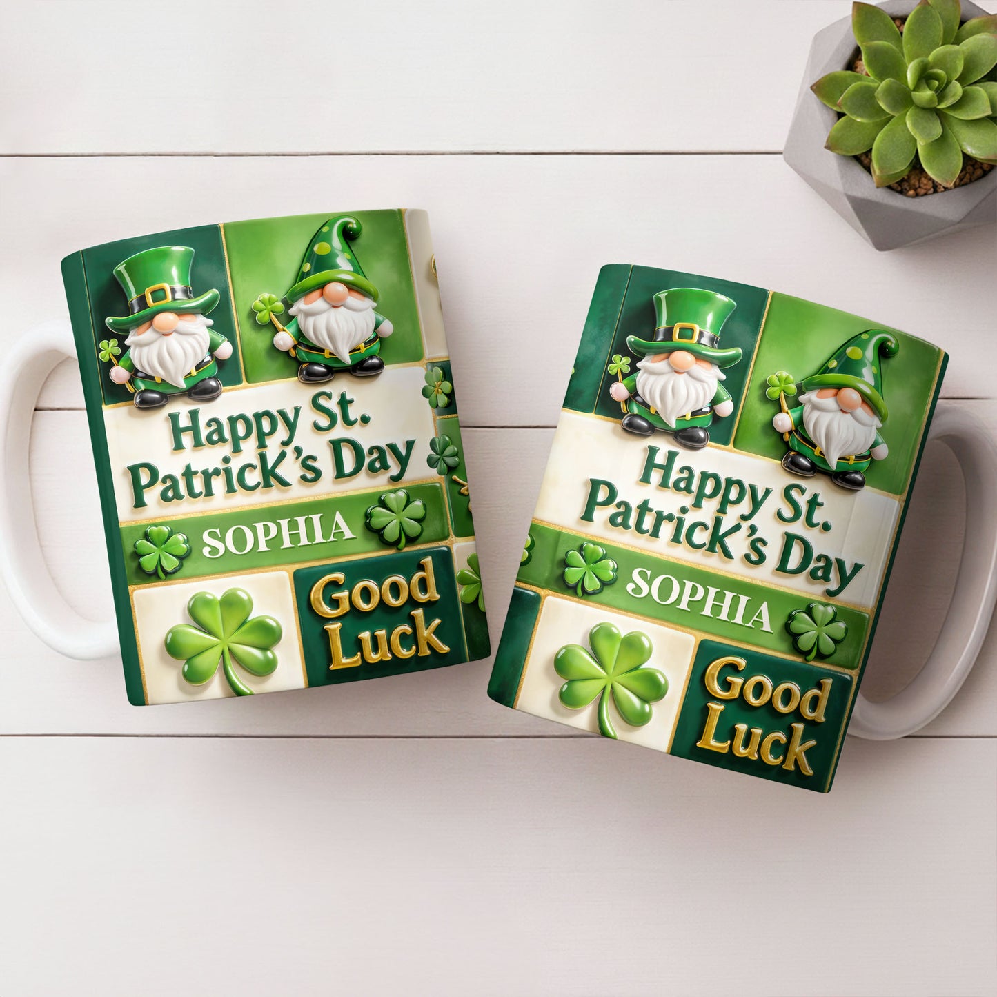 Happy St. Patrick's Day Good Luck Gnomes and Shamrocks