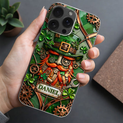 Steampunk Leprechaun With Shamrocks And Mechanical Gears Luck Design - Personalized Clear Phone Case - FAM804_PHC
