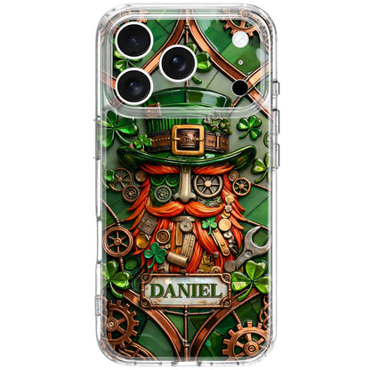 Steampunk Leprechaun With Shamrocks And Mechanical Gears Luck Design - Personalized Clear Phone Case - FAM804_PHC