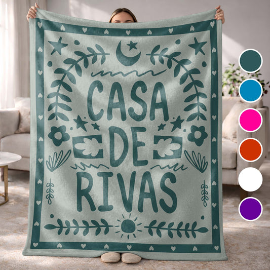 Casa De Personalized Family Name With Moon And Sun - Personalized Custom Blanket - FAM811_BLK