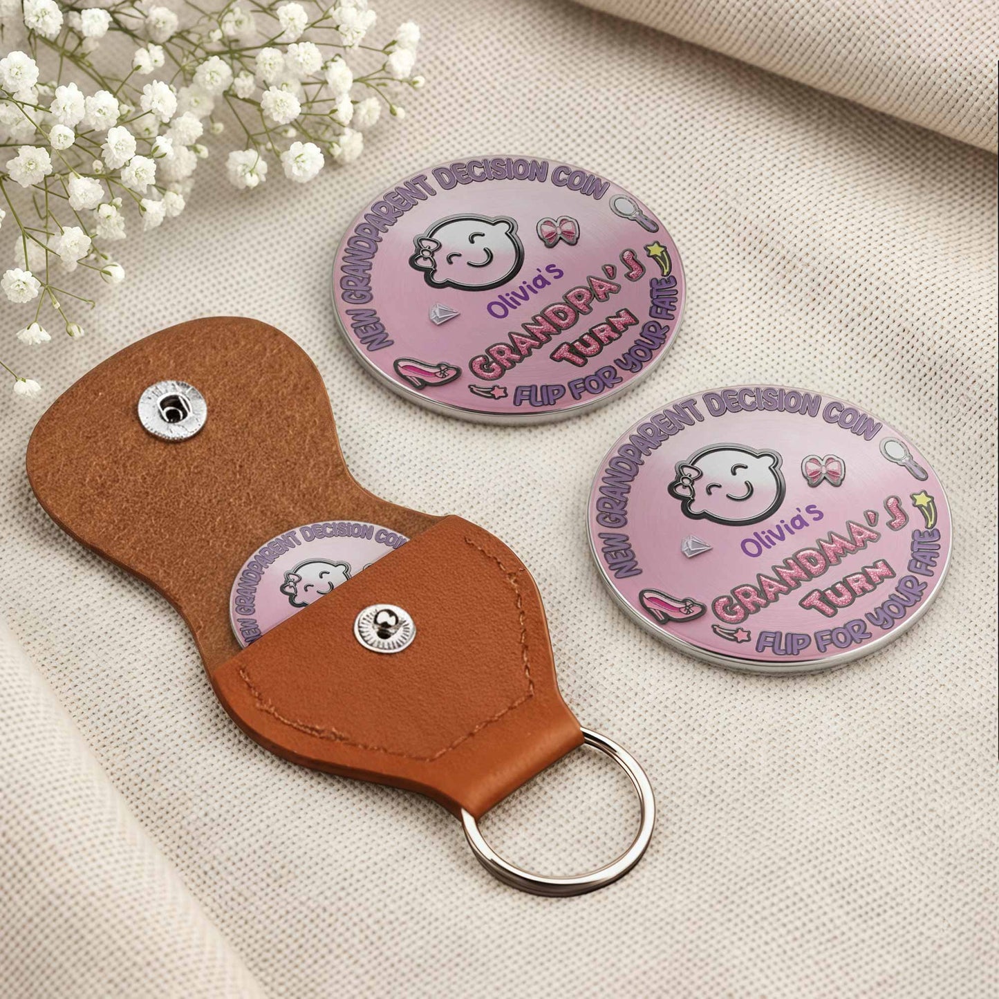 Grandparent Decision Coin Grandpa Turn Baby Icons - Personalized Custom Pocket Hug - FAM825_HTOK