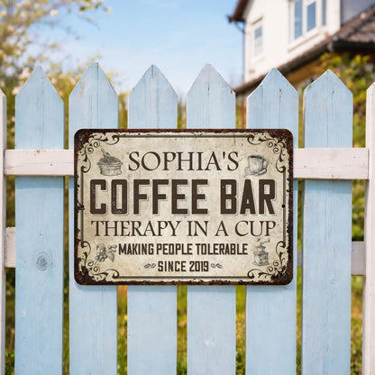 Coffee Bar Therapy In A Cup Making People Tolerable Vintage Grinder - Personalized Metal Sign - FAM861_MSIGN