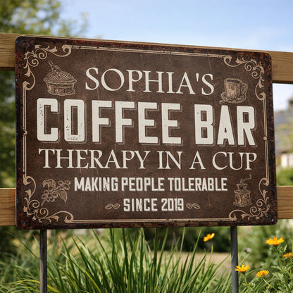 Coffee Bar Therapy In A Cup Making People Tolerable Vintage Grinder - Personalized Metal Sign - FAM861_MSIGN