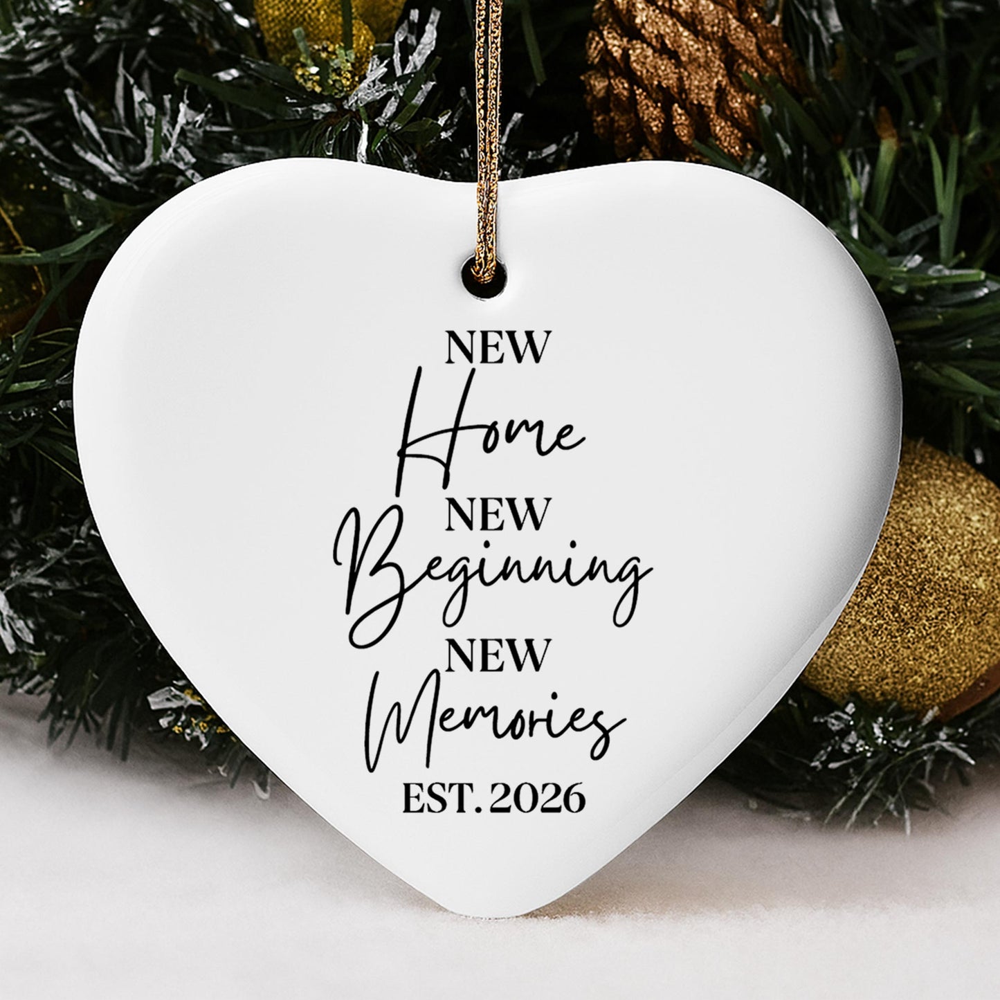 New Home New Beginning New Memories Heart Ornament - Personalized Custom Ceramic Ornament With Heart Shape - FAM881_HCE