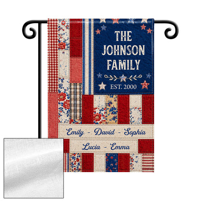 The Family Stars And Stripes Quilt Pattern Floral Flag - Personalized Flag - FAM884_GAF