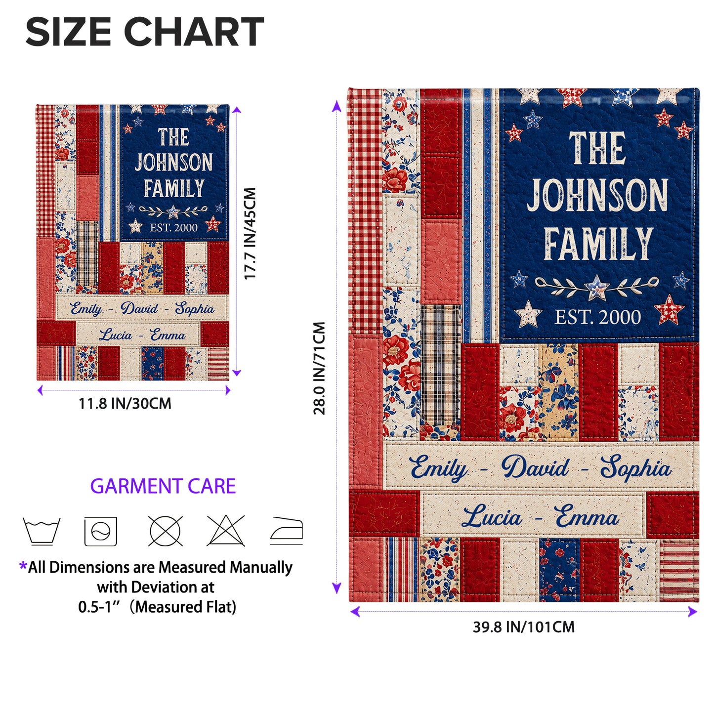 The Family Stars And Stripes Quilt Pattern Floral Flag - Personalized Flag - FAM884_GAF