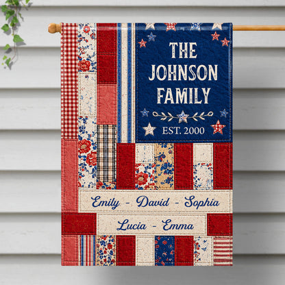 The Family Stars And Stripes Quilt Pattern Floral Flag - Personalized Flag - FAM884_GAF