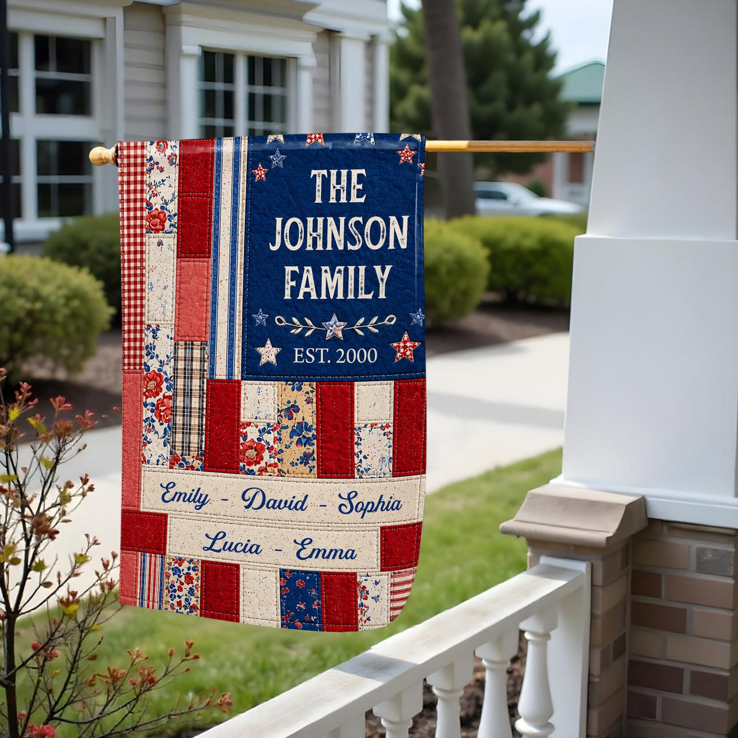 The Family Stars And Stripes Quilt Pattern Floral Flag - Personalized Flag - FAM884_GAF
