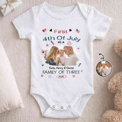 First 4th Of July As A Family Of Three Custom Photo Stars - Personalized Custom Baby Onesie - FAM886_ONES