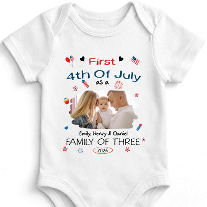 First 4th Of July As A Family Of Three Custom Photo Stars - Personalized Custom Baby Onesie - FAM886_ONES