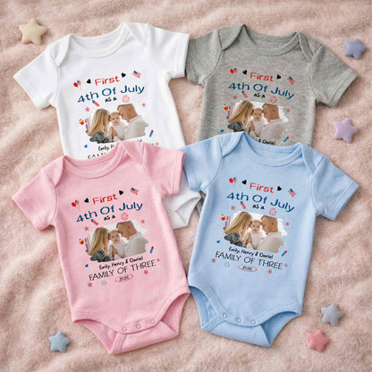 First 4th Of July As A Family Of Three Custom Photo Stars - Personalized Custom Baby Onesie - FAM886_ONES