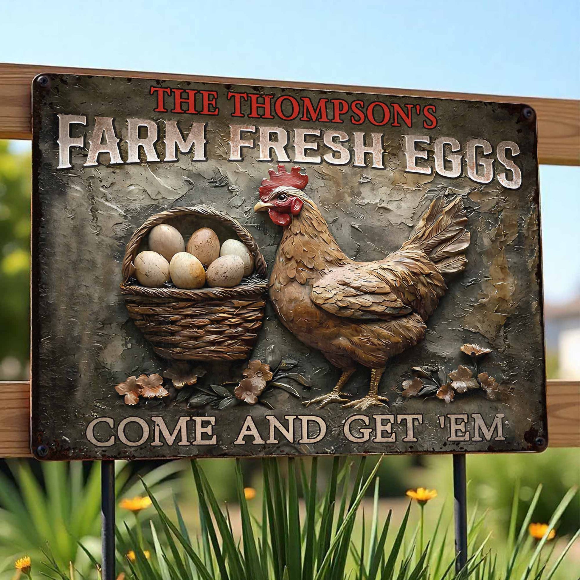 Farm Fresh Eggs Come And Get 'Em With Chicken And Flowers