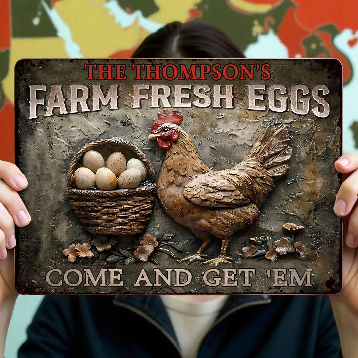 Farm Fresh Eggs Come And Get 'Em With Chicken And Flowers