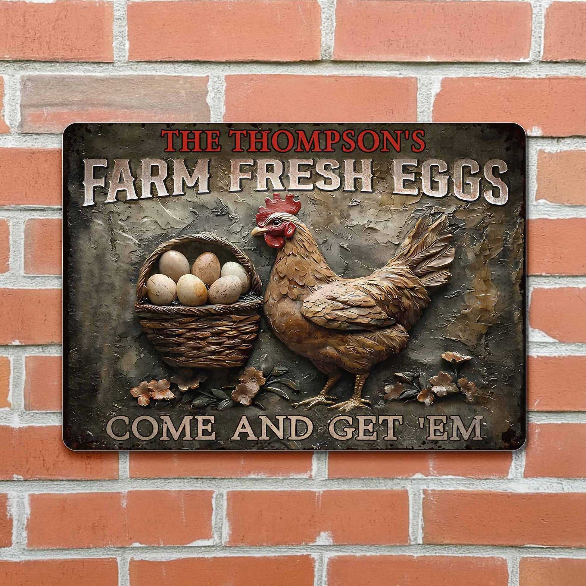 Farm Fresh Eggs Come And Get 'Em With Chicken And Flowers