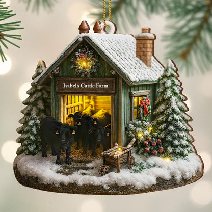 Personalized Farmhouse Christmas Barn and Cattle