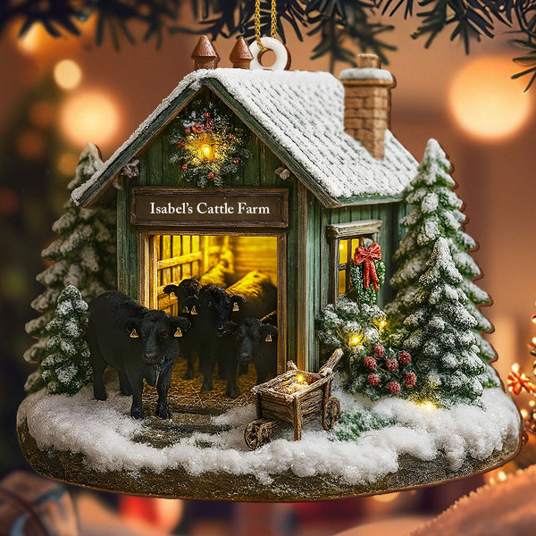 Personalized Farmhouse Christmas Barn and Cattle