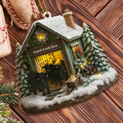 Personalized Farmhouse Christmas Barn and Cattle