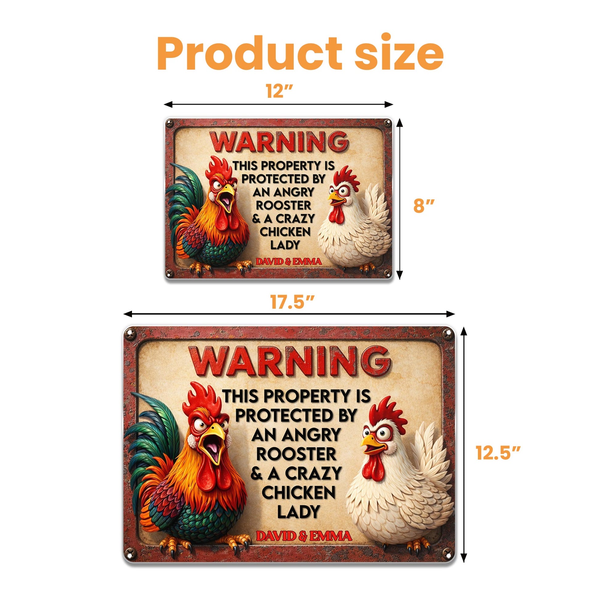Warning Protected By Angry Rooster And Crazy Chicken Lady
