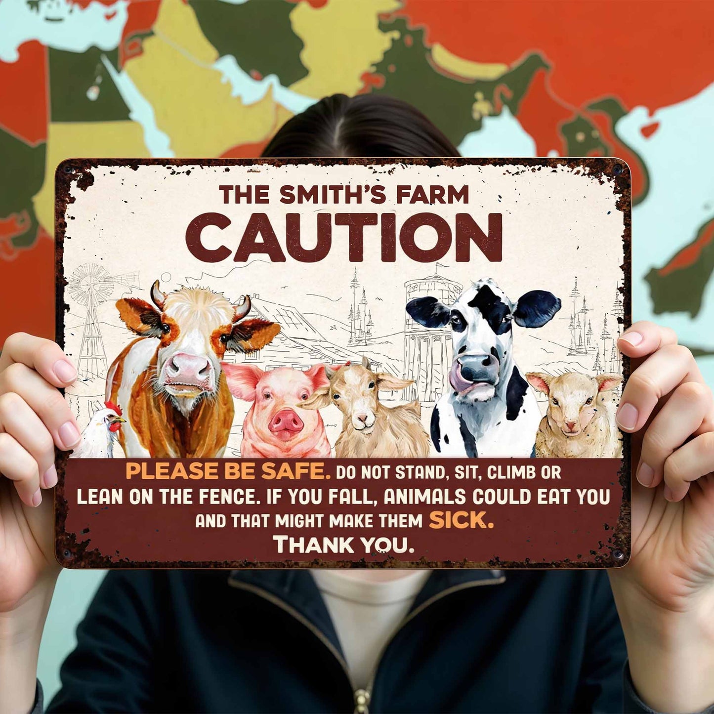Please Be Safe With Farm Animals - Personalized Metal Sign - FARM011_MSIGN