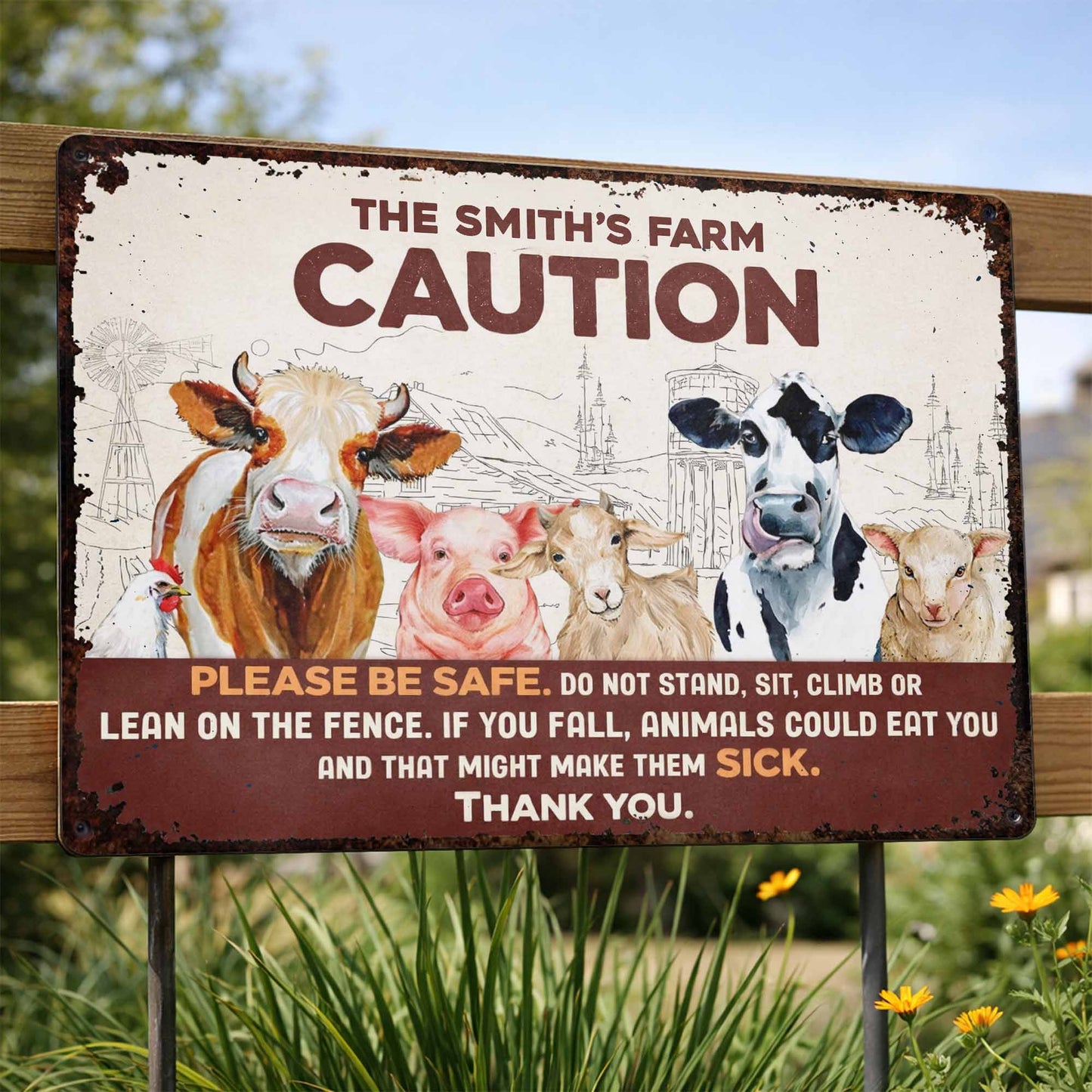 Please Be Safe With Farm Animals - Personalized Metal Sign - FARM011_MSIGN