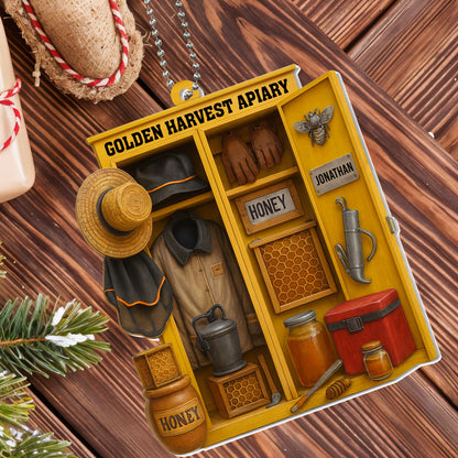 Golden Harvest Apiary With Beekeeping Gear And Honey Jars