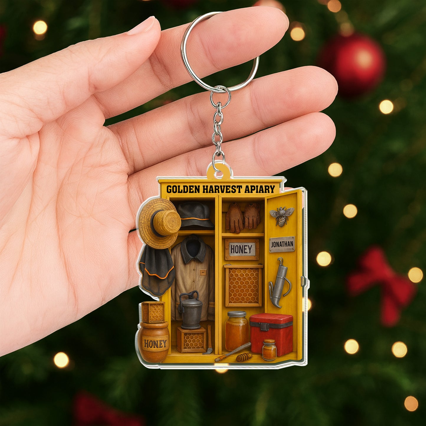 Golden Harvest Apiary With Bee And Beekeeper's Tools