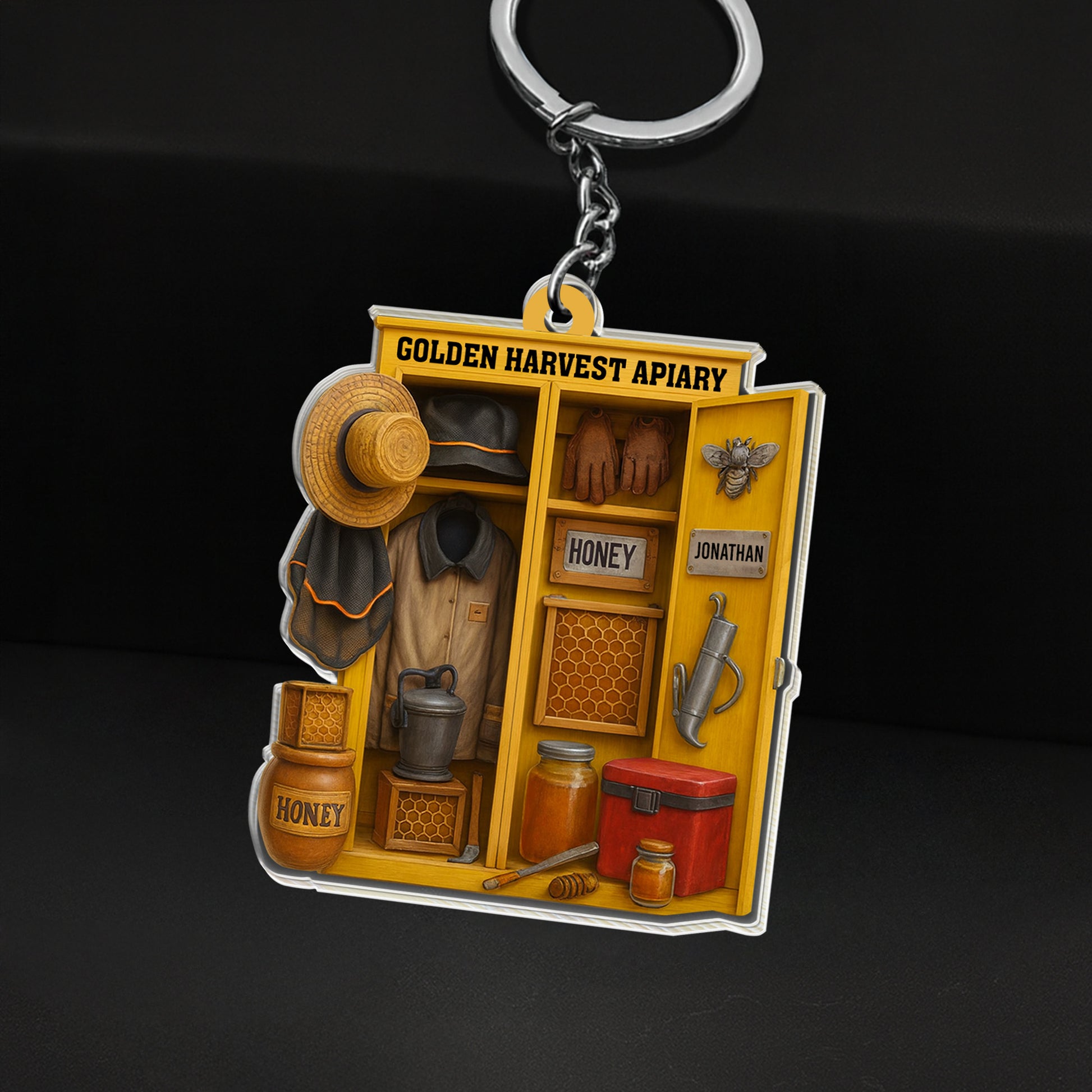 Golden Harvest Apiary With Bee And Beekeeper's Tools