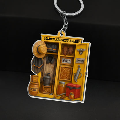 Golden Harvest Apiary With Bee And Beekeeper's Tools