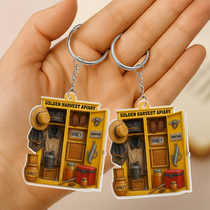 Golden Harvest Apiary With Bee And Beekeeper's Tools