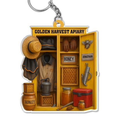 Golden Harvest Apiary With Bee And Beekeeper's Tools
