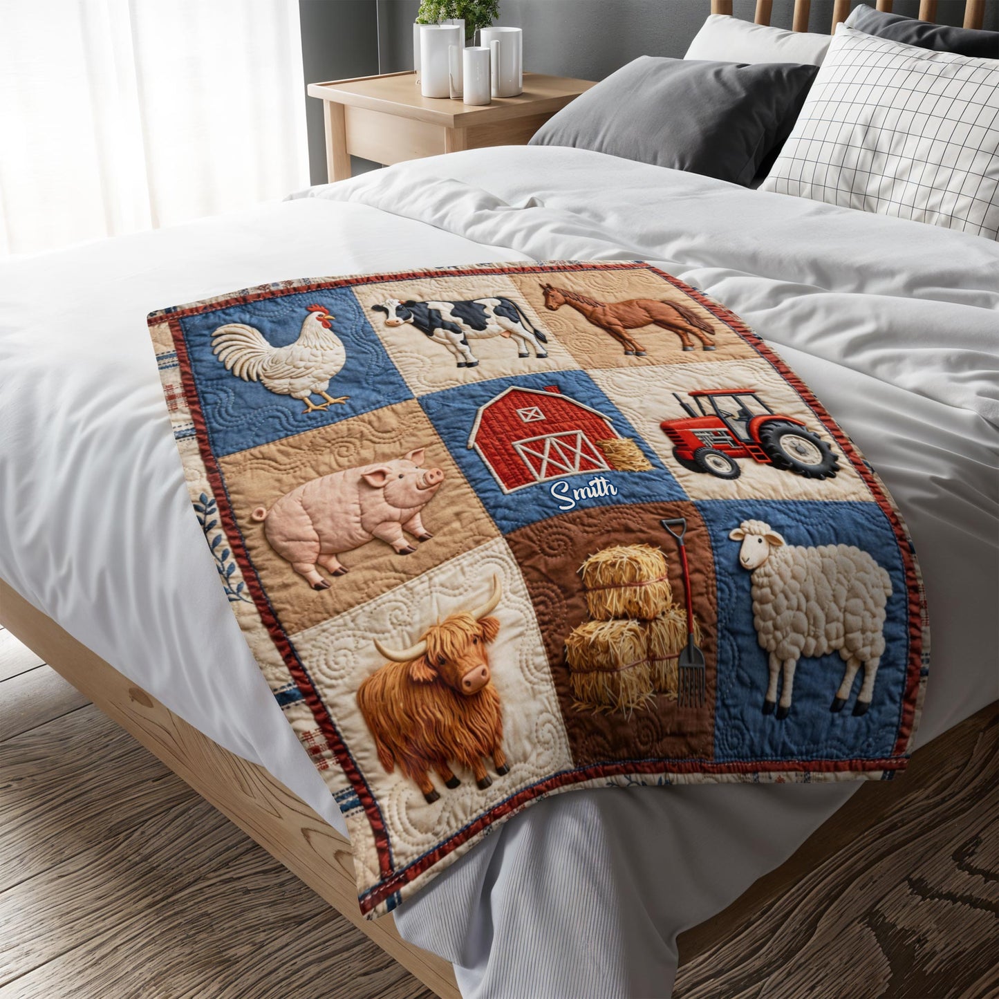 Personalized Farm Themed Blanket With Barn and Animals