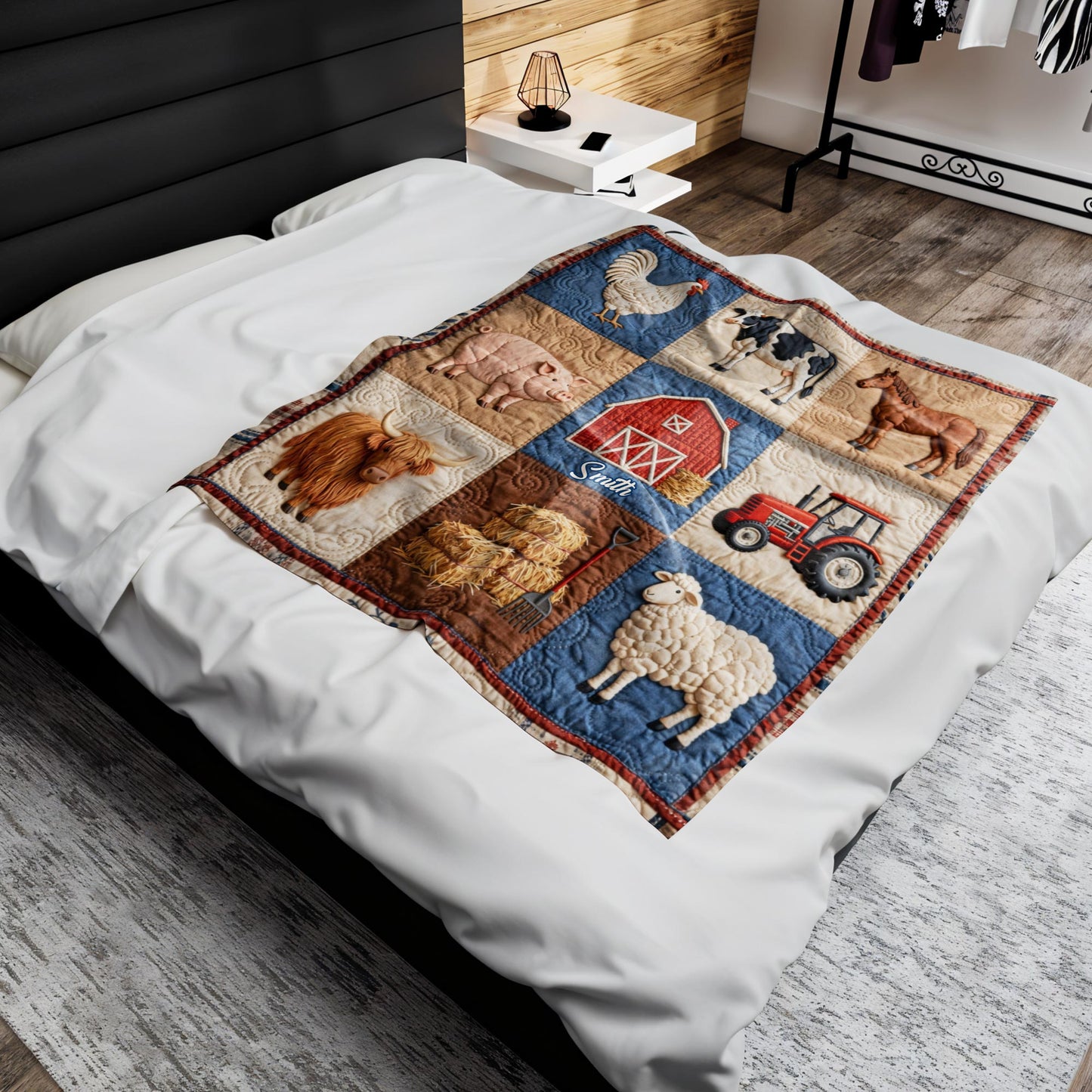 Personalized Farm Themed Blanket With Barn and Animals